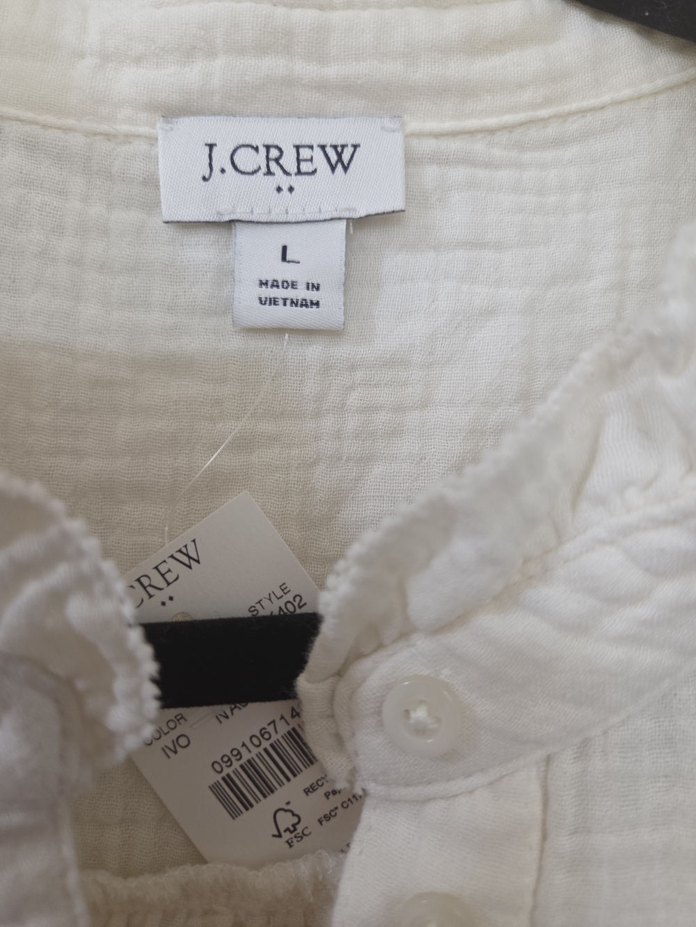 J. Crew Cream Ruffle-Trim Sleeveless Button Placket Top - Picture 2 of 2